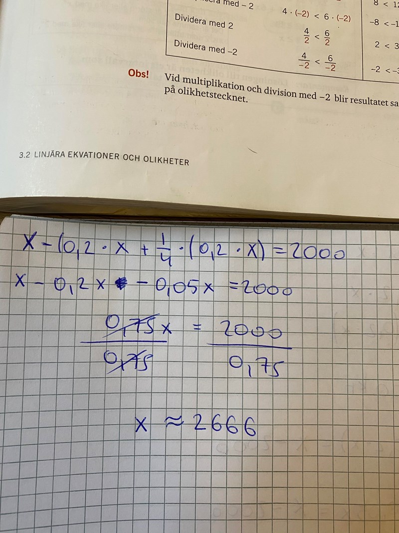 Problemlösning med ekvationer (Matematik/Matte 1/Algebra