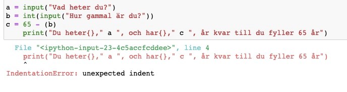 Behöver hjälp fattar ej felet! (Programmering/Python) – Pluggakuten