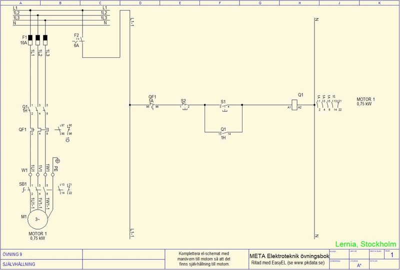 EasyEl Självhållning, kretsschema (Teknik & Bygg/Gymnasium) – Pluggakuten