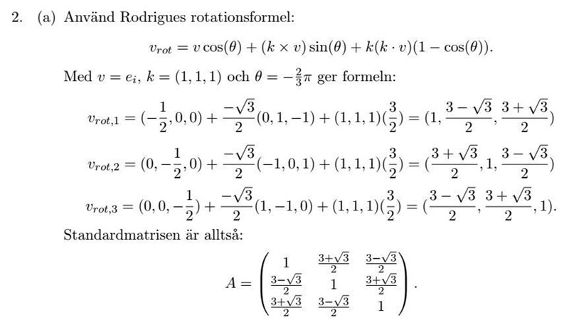 Linjär algebra: rotation kring en linje i R3 (Matematik/Universitet ...