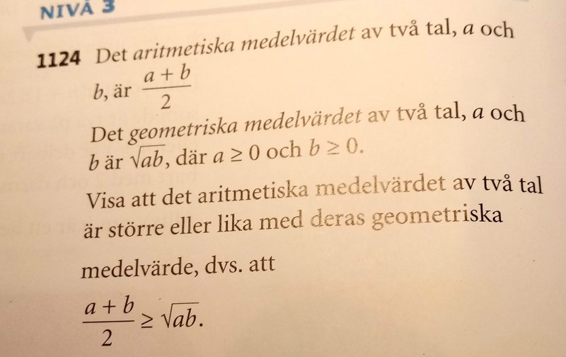 Aritmetiska medelvärdet större än det geometriska, bevis (Matematik