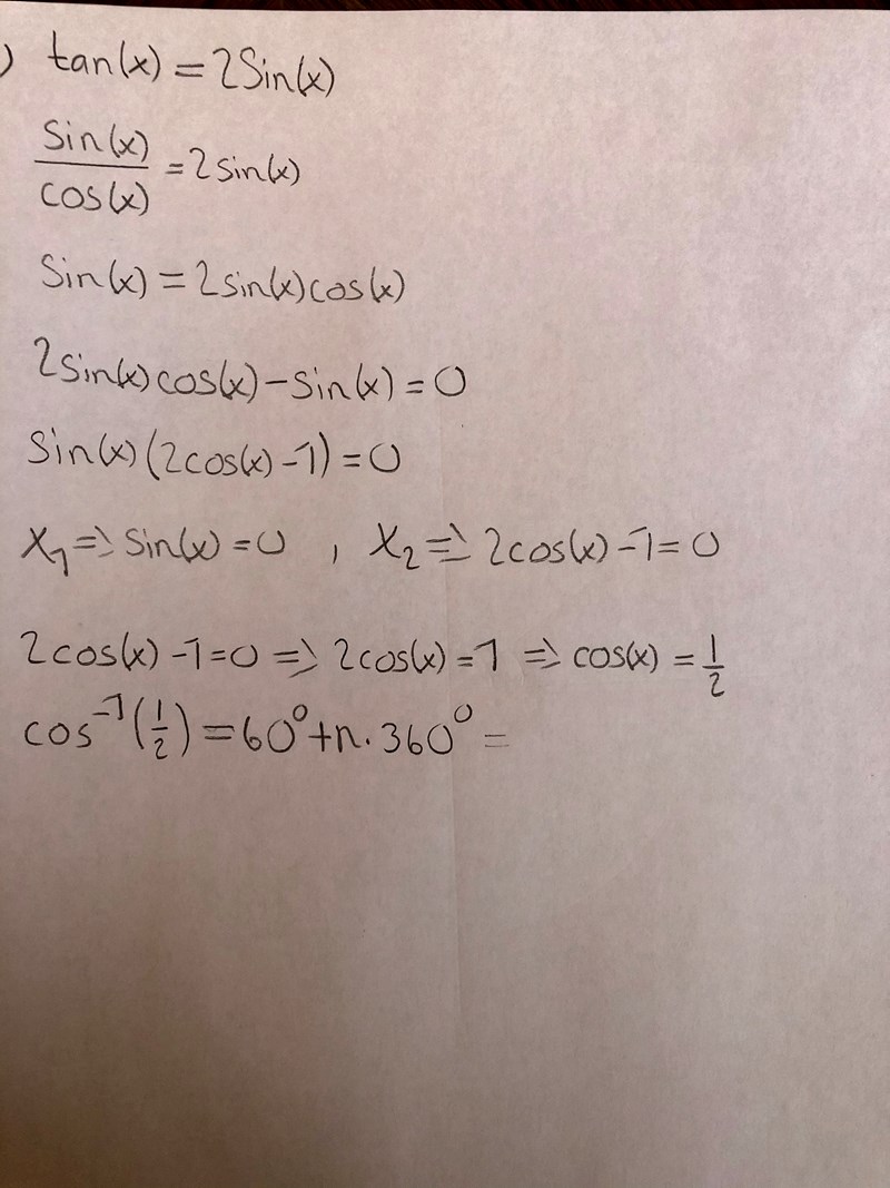 tan(x) = 2sin(x) (Matematik/Matte 4/Trigonometri) – Pluggakuten